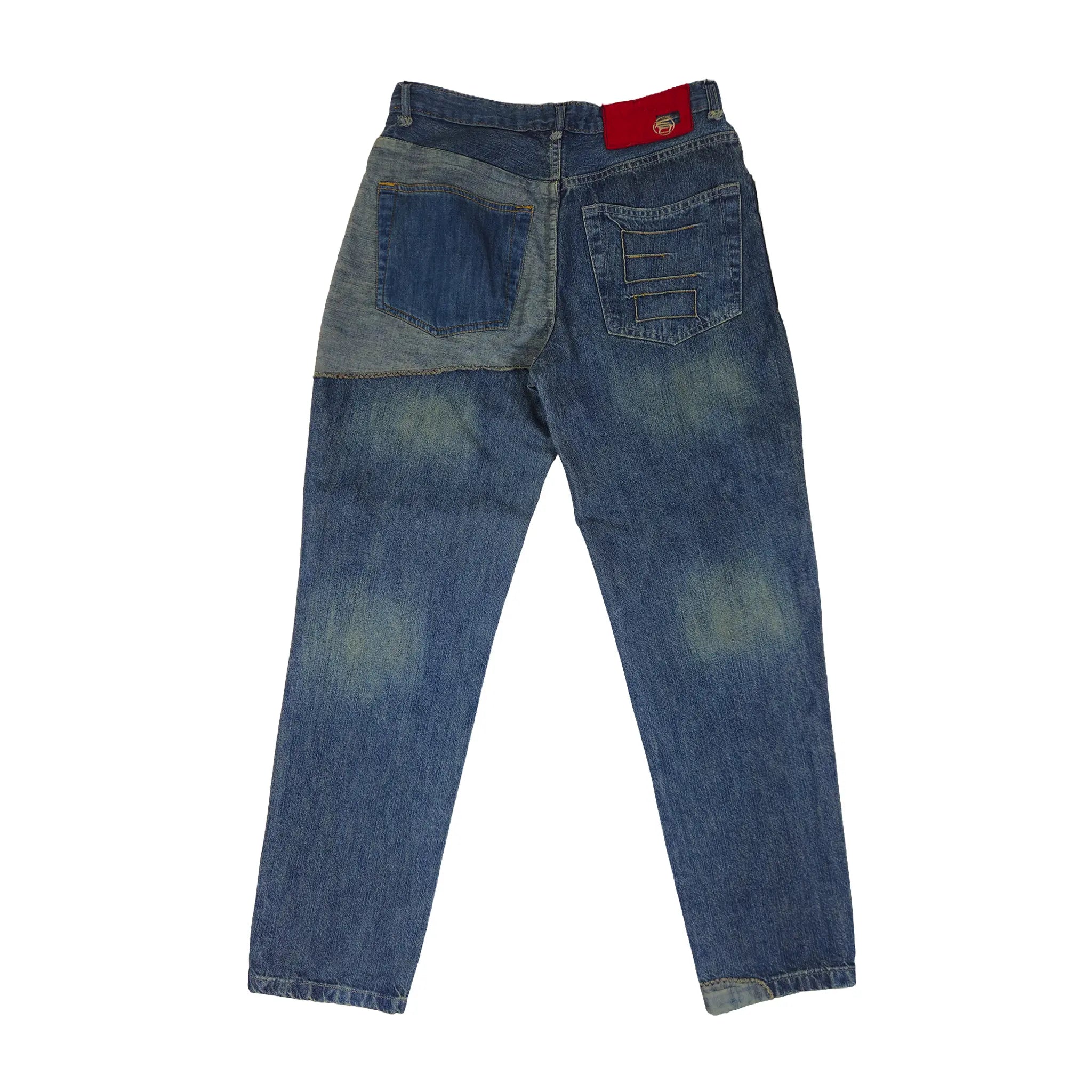 Vintage Y2K Ecko Unltd. Asymmetriske lappeteknikk jeans med flere paneler for skatere