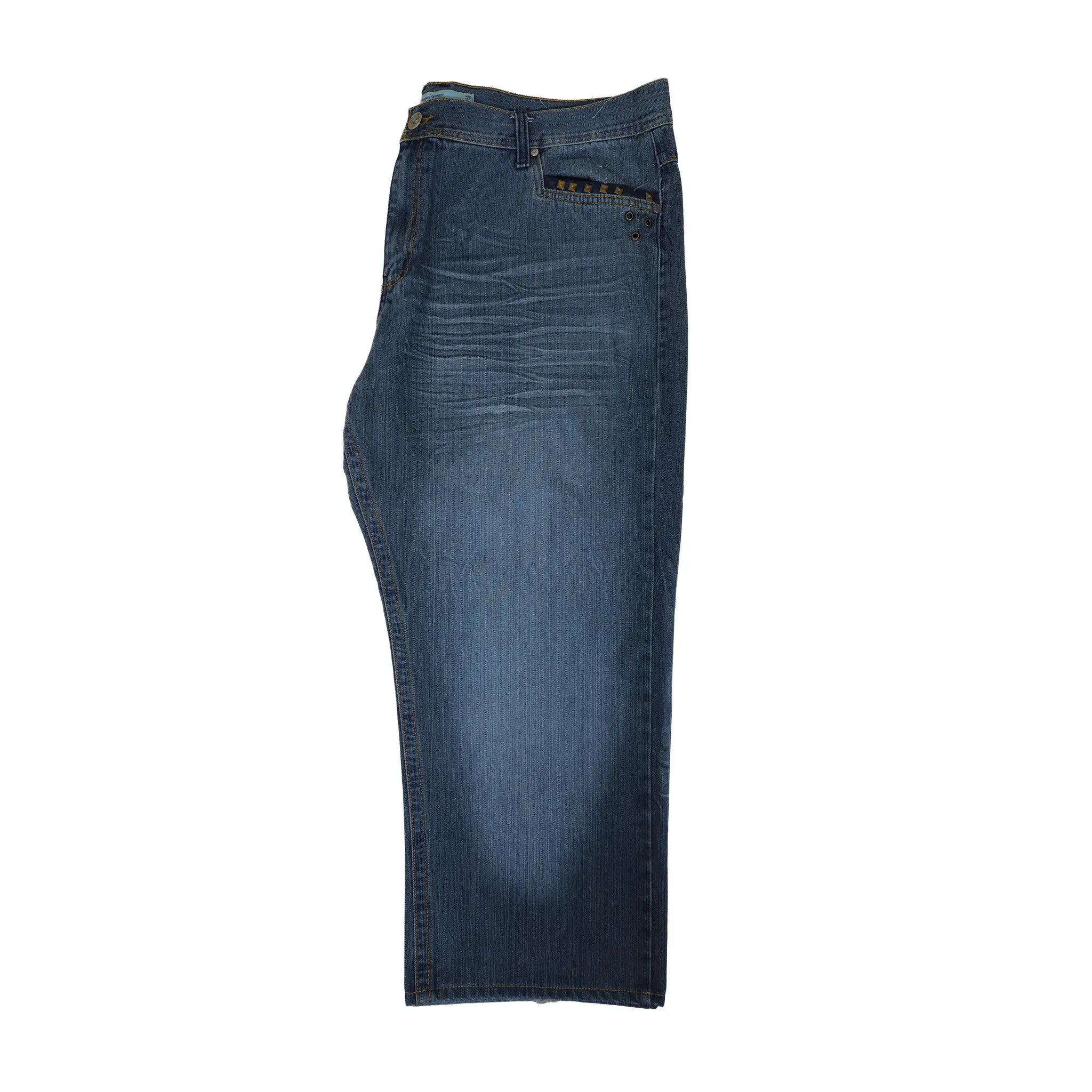 Vintage Y2K Chams Jeans Co. heavily studdet og brodert store størrelse cropped baggy jeans