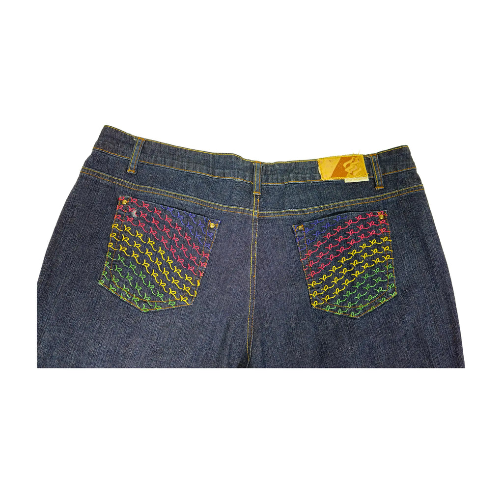 Vintage Y2K Rocawear Regnbue-monogram broderte Plus-Size Jeans