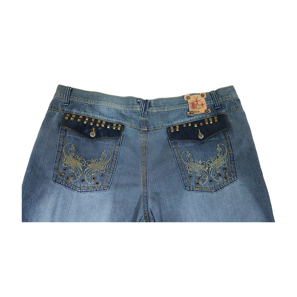 Vintage Y2K Chams Jeans Co. heavily studdet og brodert store størrelse cropped baggy jeans