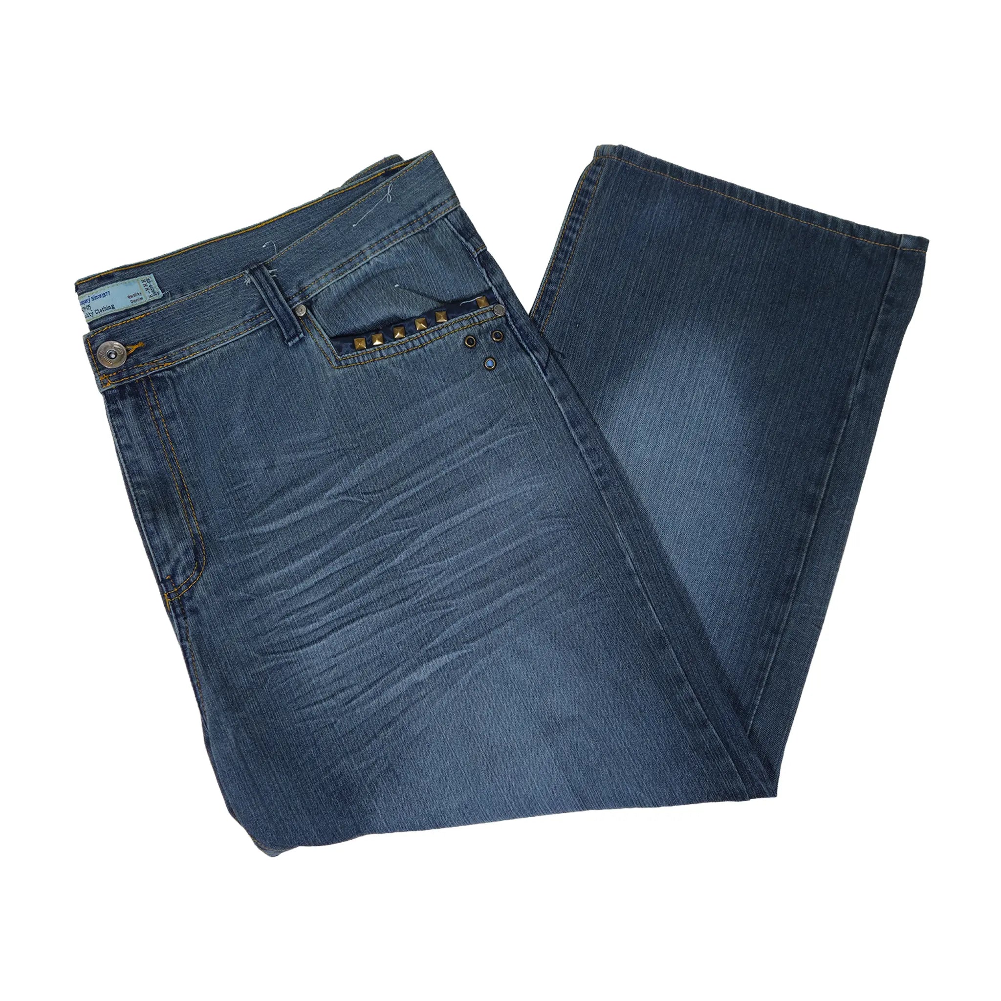 Vintage Y2K Chams Jeans Co. heavily studdet og brodert store størrelse cropped baggy jeans