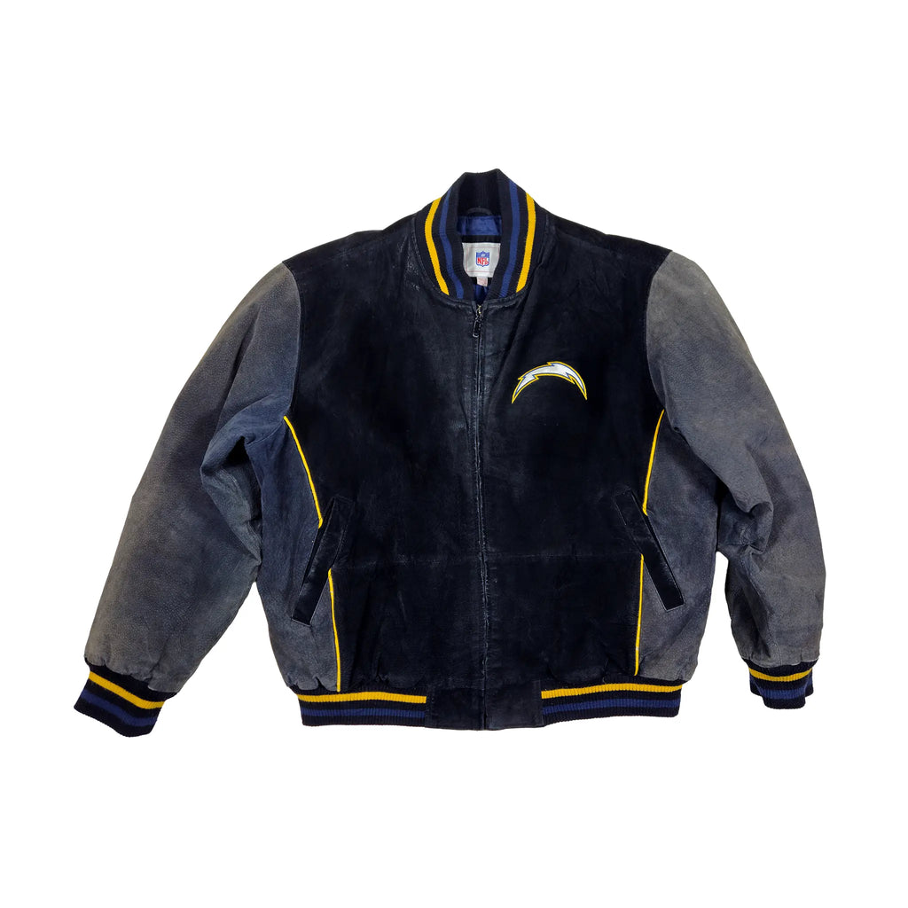 Retro Mid-2000s Chargers bomberjakke i ekte semsket skinn