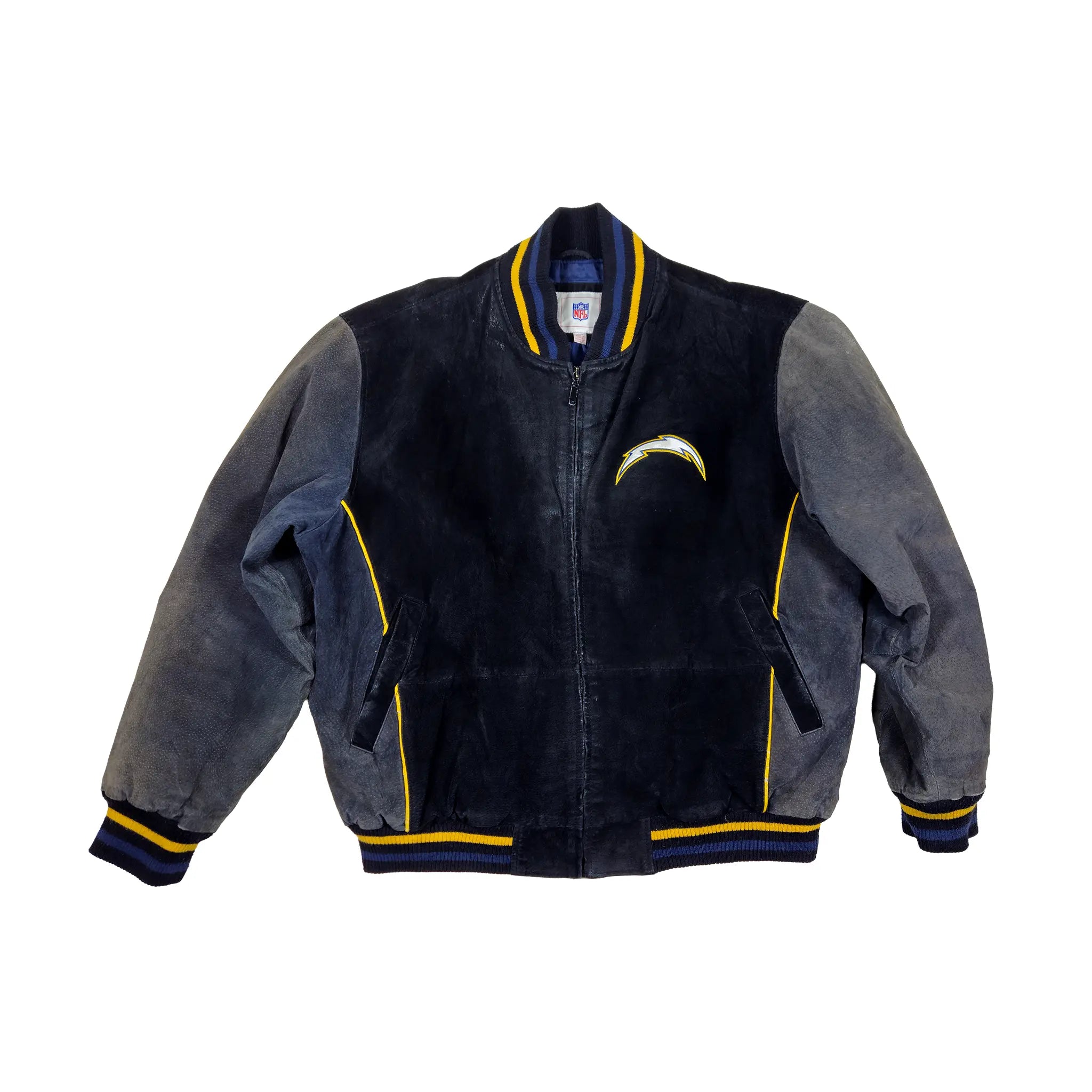 Retro Mid-2000s Chargers bomberjakke i ekte semsket skinn