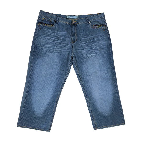 Vintage Y2K Chams Jeans Co. Heavily Studded & Embroidered Plus-Size Cropped Baggy Jeans