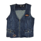 Offisiell Harley-Davidson Denimvest med glidelås og broderi for kvinner