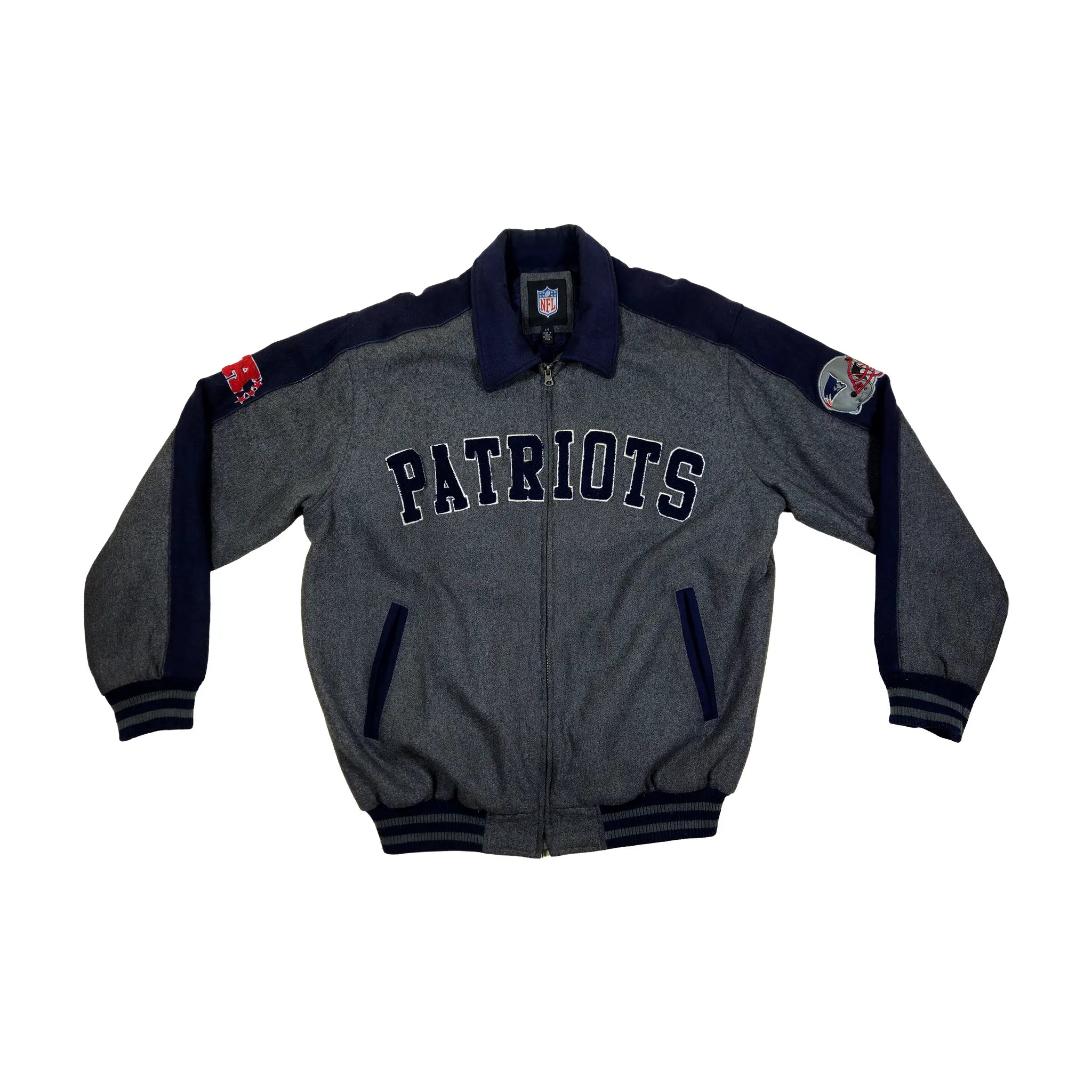 Retro tungvekts bomberjakke i ull fra midten av 2000-tallet – Patriots-utgave