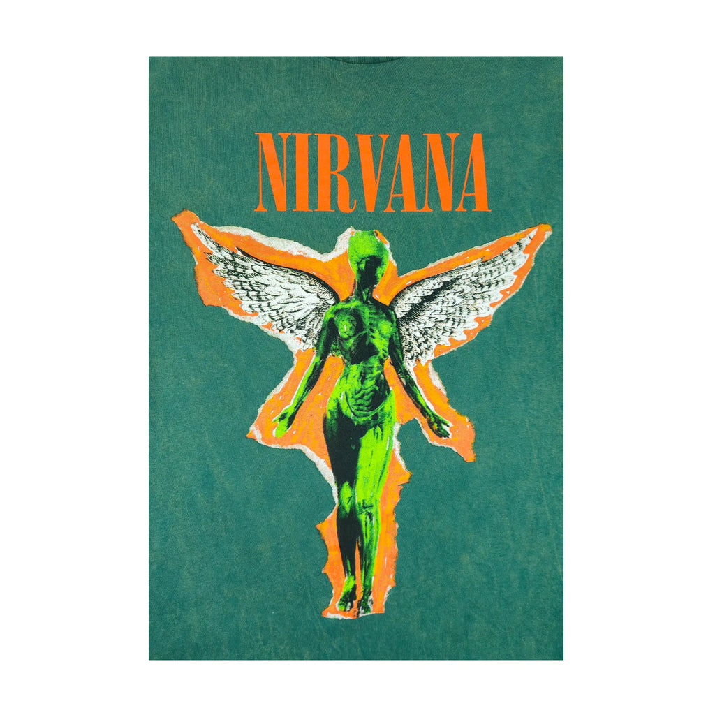 Nirvana Neon Angel Forest Green Mineral Wash T-skjorte