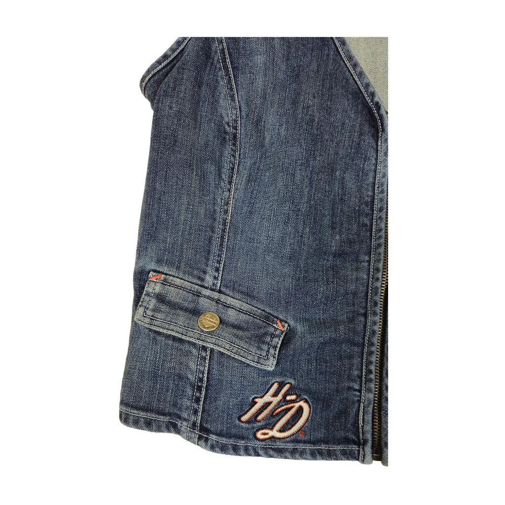 Offisiell Harley-Davidson Denimvest med glidelås og broderi for kvinner