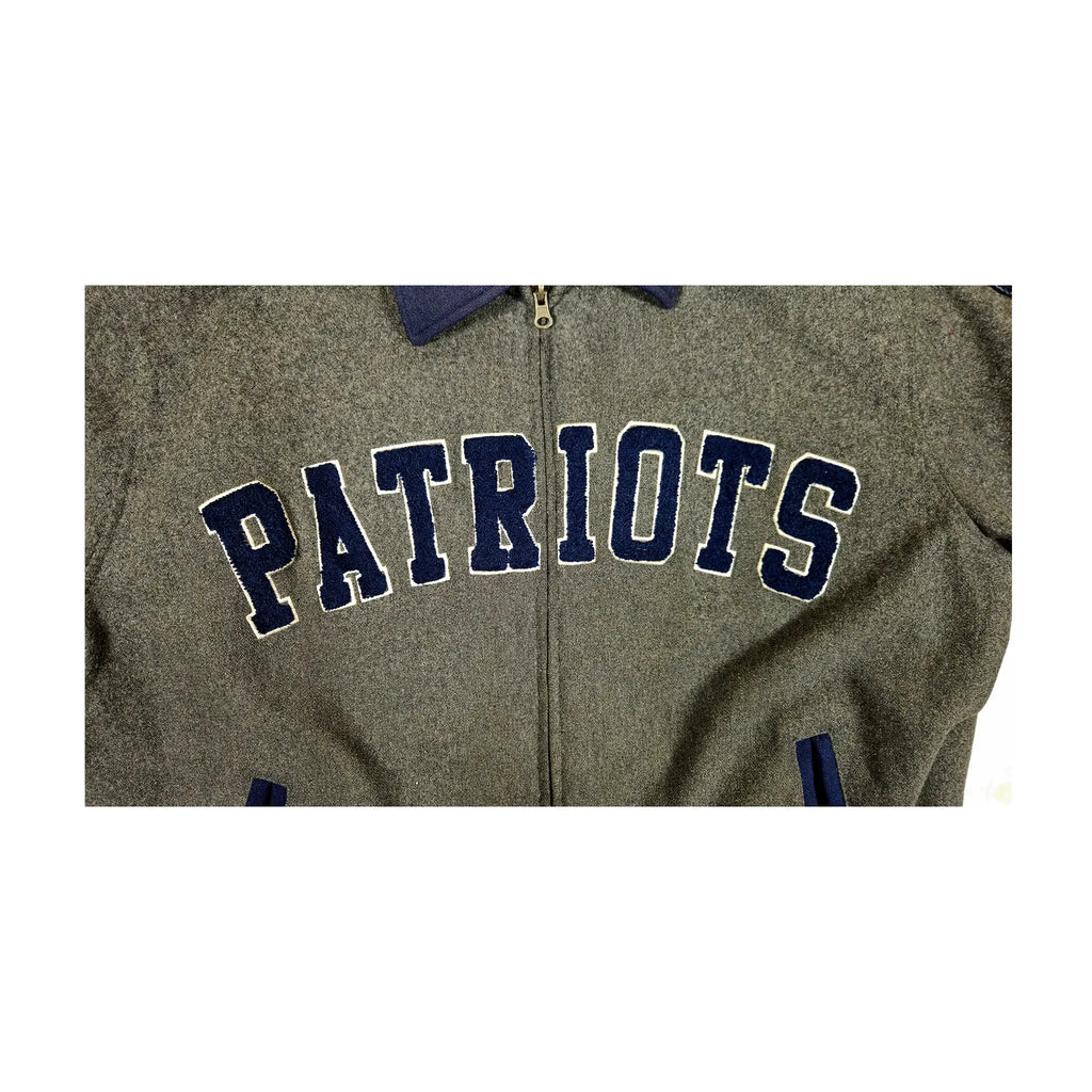 Retro tungvekts bomberjakke i ull fra midten av 2000-tallet – Patriots-utgave