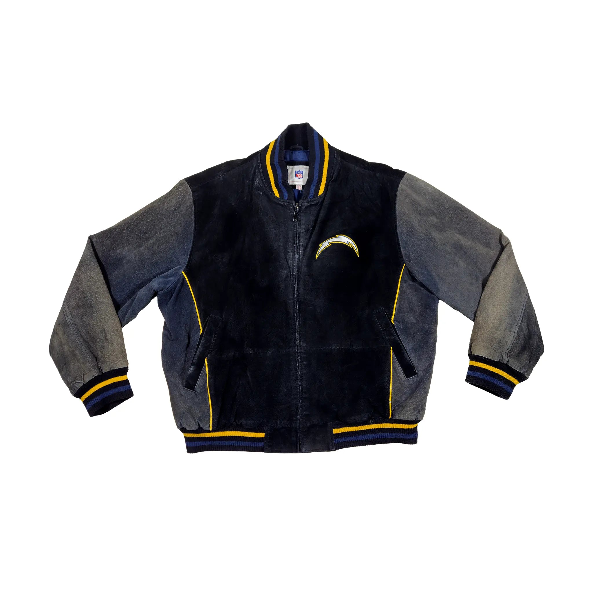 Retro Mid-2000s Chargers bomberjakke i ekte semsket skinn