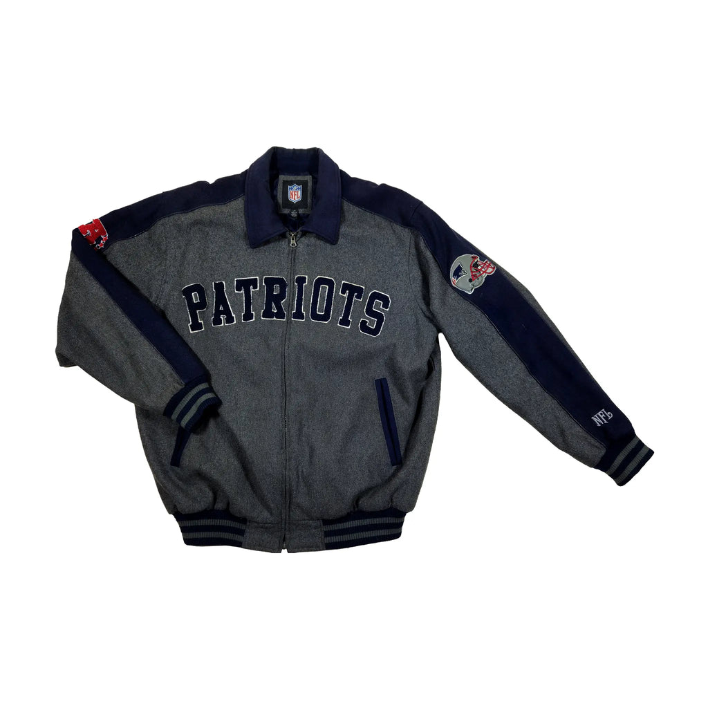 Retro tungvekts bomberjakke i ull fra midten av 2000-tallet – Patriots-utgave