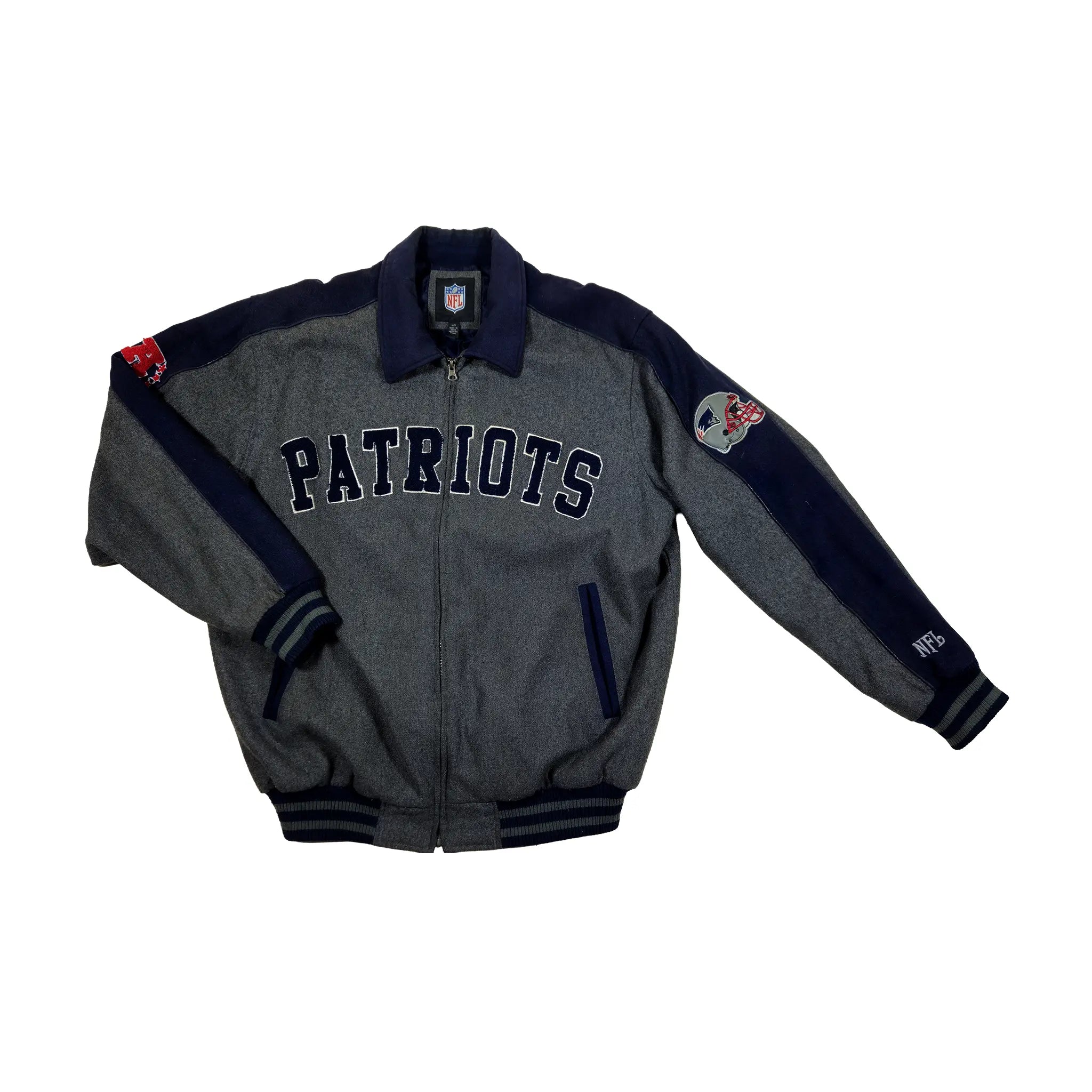 Retro tungvekts bomberjakke i ull fra midten av 2000-tallet – Patriots-utgave