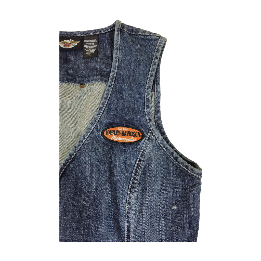 Offisiell Harley-Davidson Denimvest med glidelås og broderi for kvinner