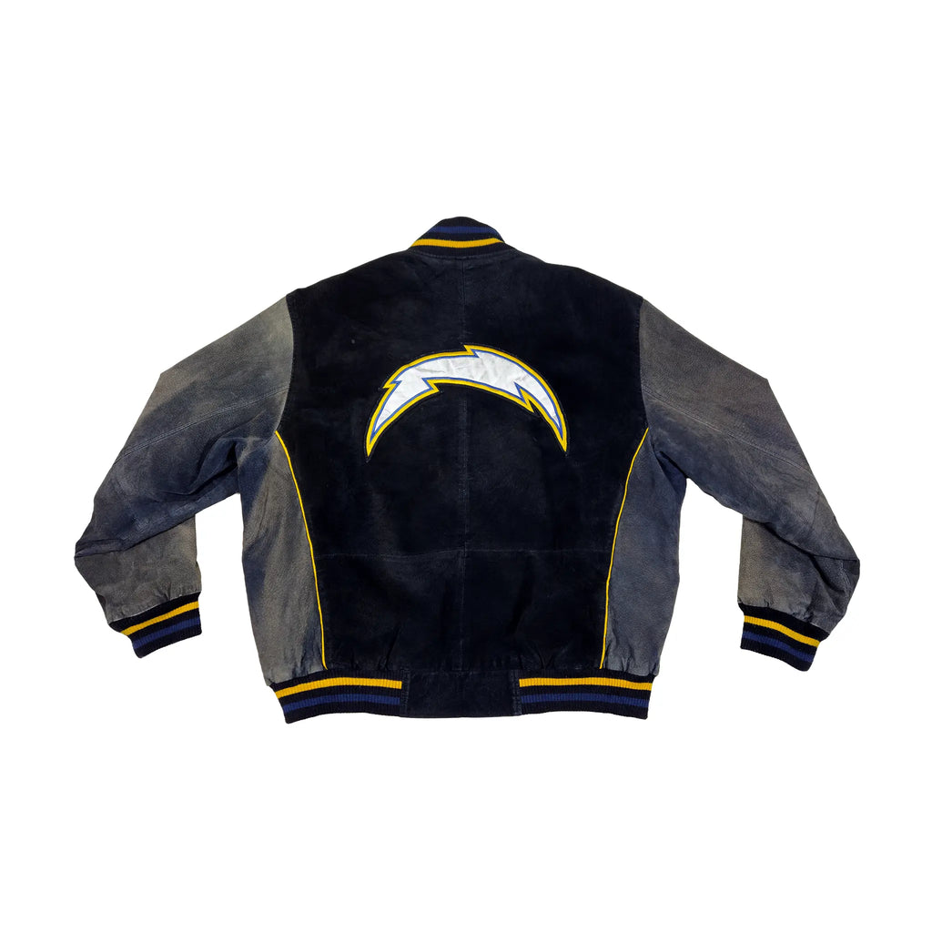 Retro Mid-2000s Chargers bomberjakke i ekte semsket skinn