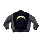 Retro Mid-2000s Chargers bomberjakke i ekte semsket skinn