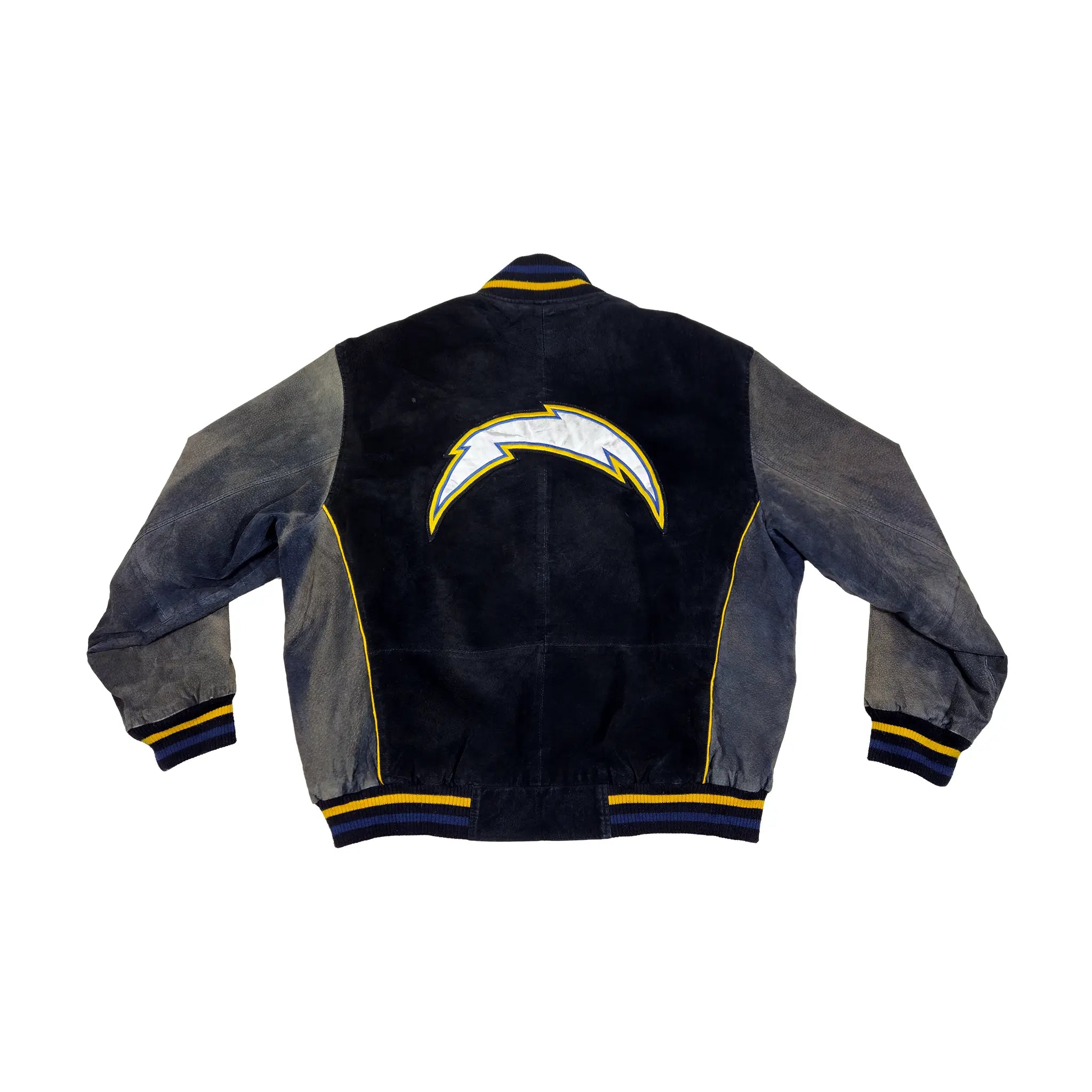 Retro Mid-2000s Chargers bomberjakke i ekte semsket skinn