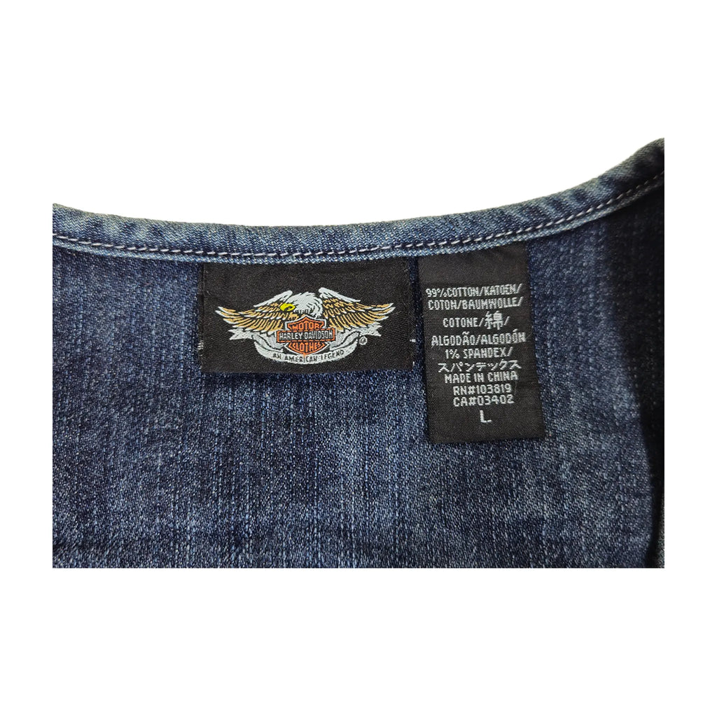 Offisiell Harley-Davidson Denimvest med glidelås og broderi for kvinner
