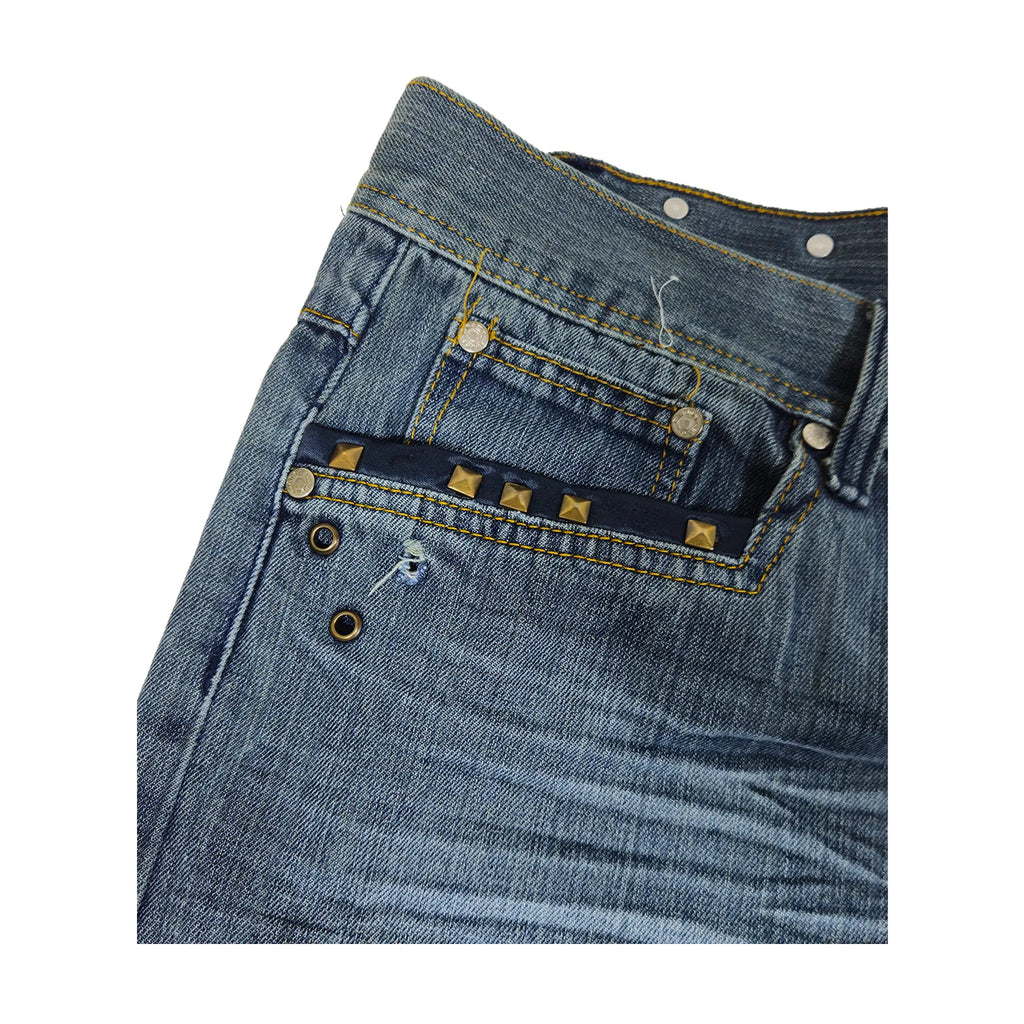 Vintage Y2K Chams Jeans Co. heavily studdet og brodert store størrelse cropped baggy jeans
