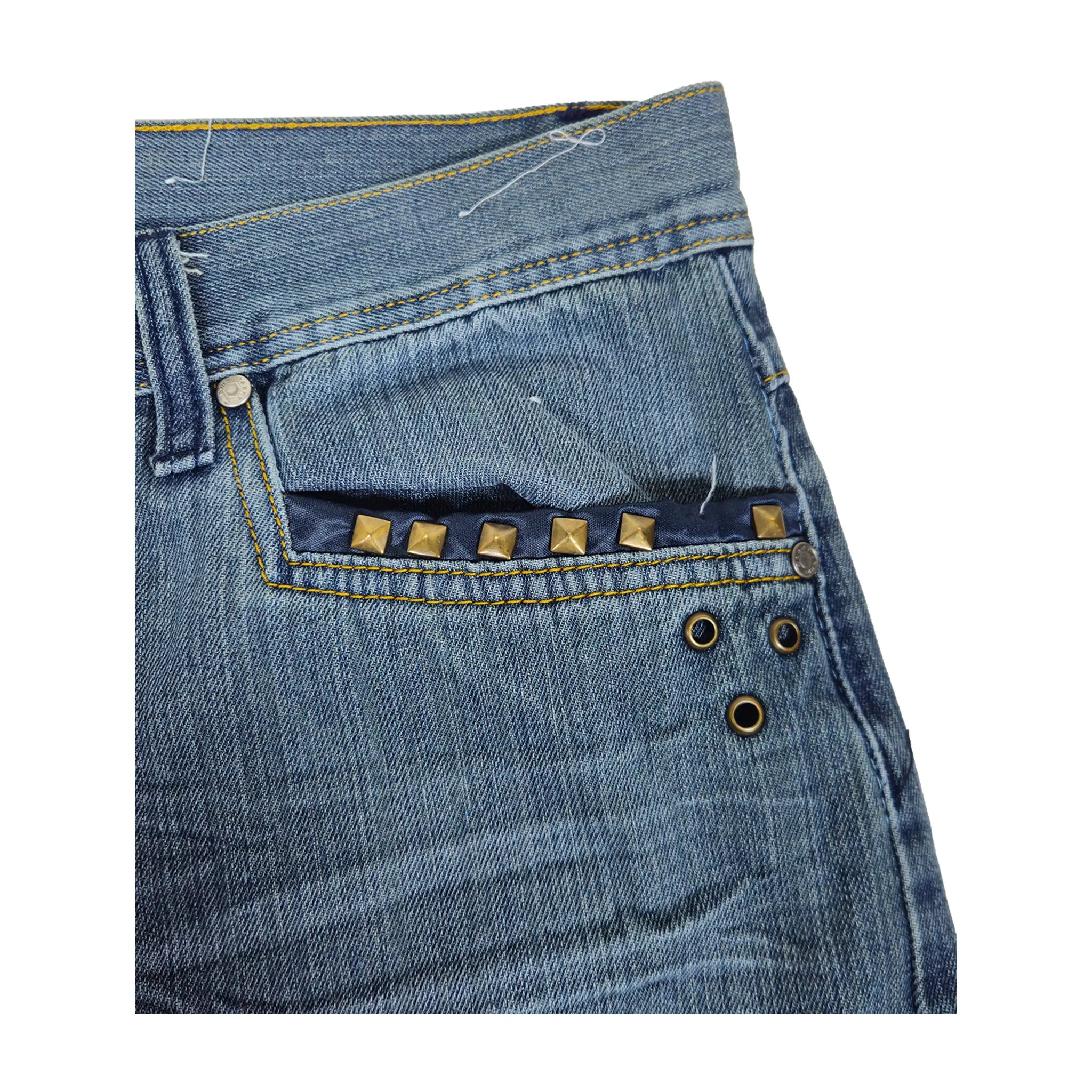 Vintage Y2K Chams Jeans Co. heavily studdet og brodert store størrelse cropped baggy jeans