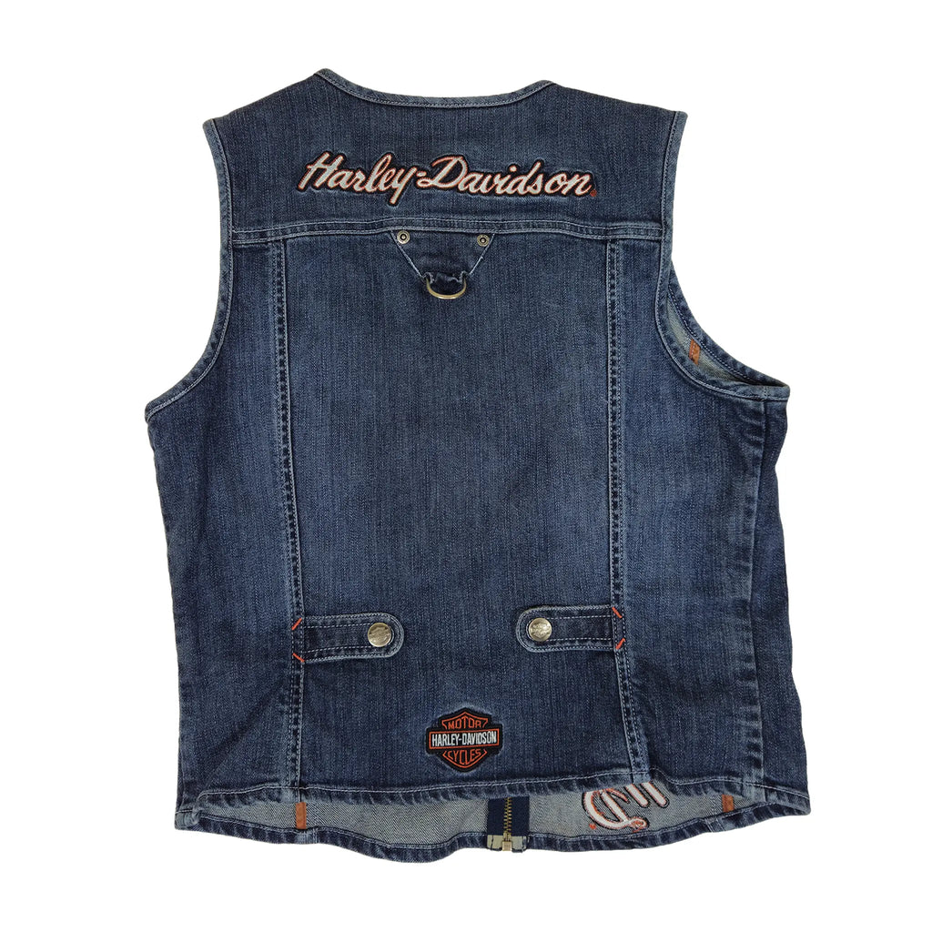 Offisiell Harley-Davidson Denimvest med glidelås og broderi for kvinner