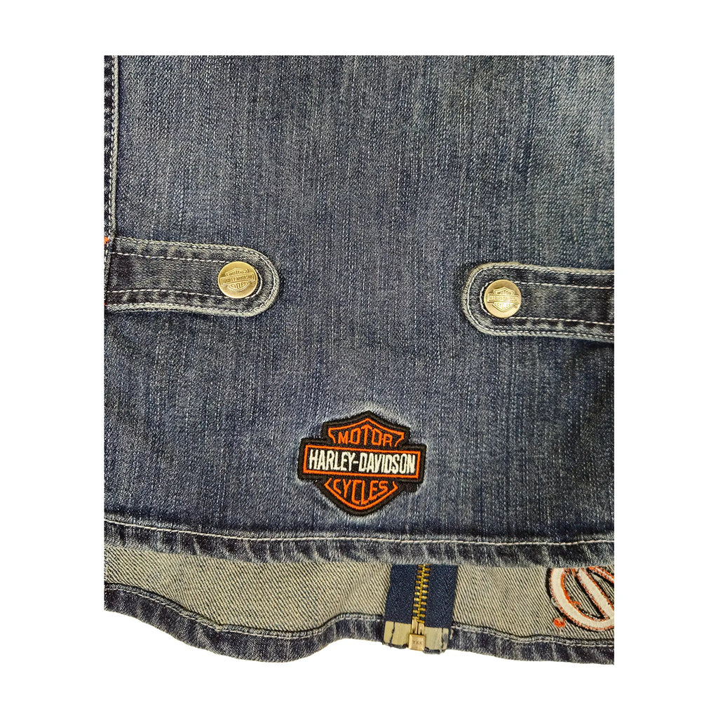 Offisiell Harley-Davidson Denimvest med glidelås og broderi for kvinner