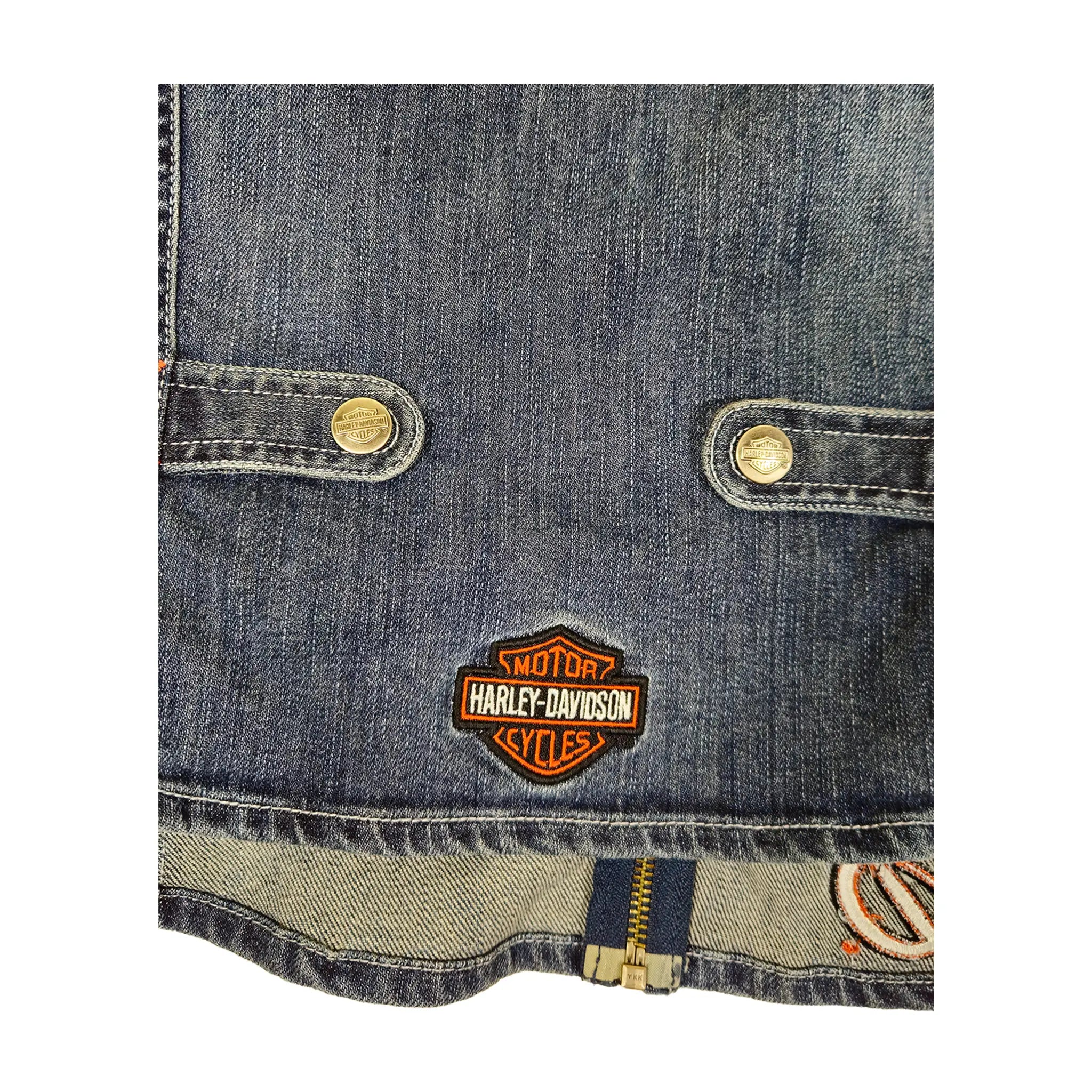 Offisiell Harley-Davidson Denimvest med glidelås og broderi for kvinner