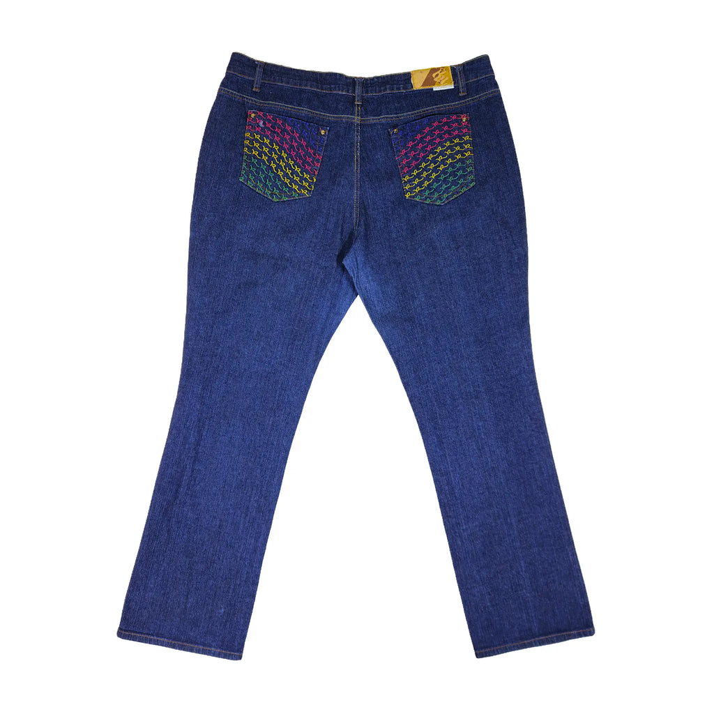 Vintage Y2K Rocawear Regnbue-monogram broderte Plus-Size Jeans