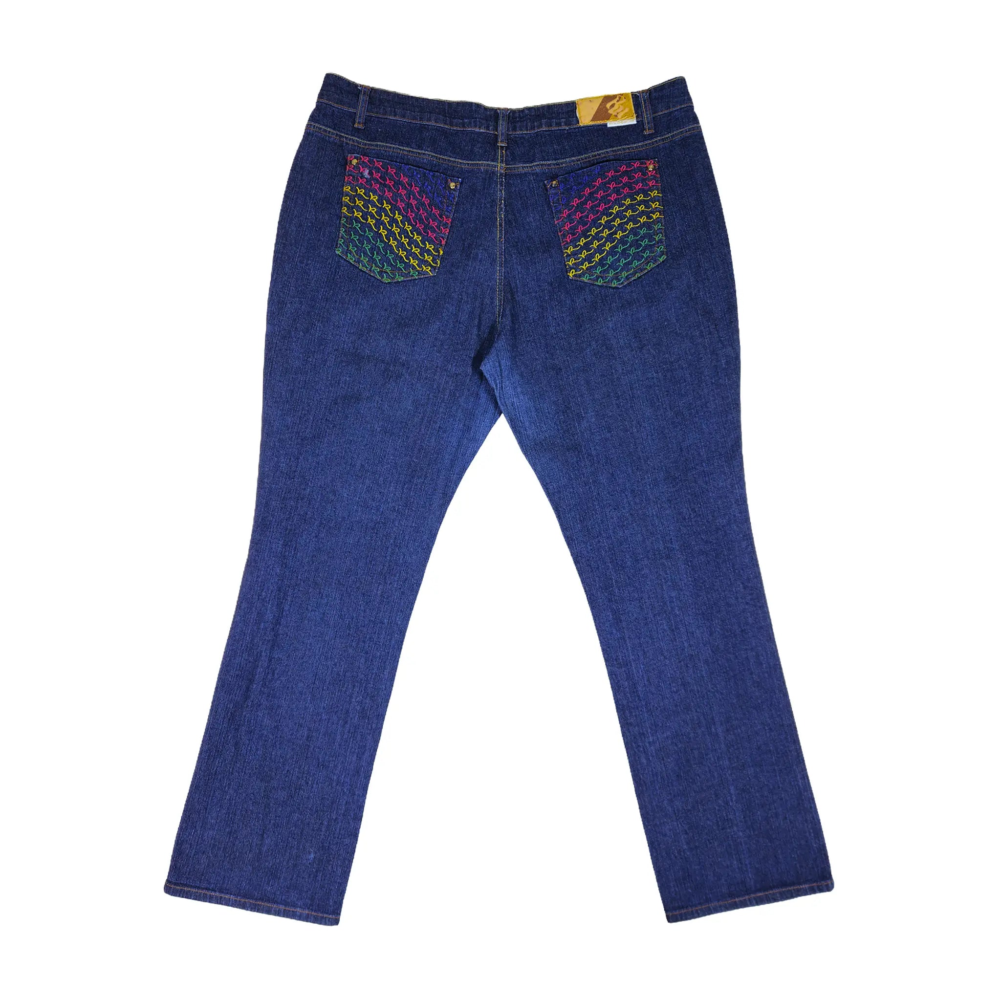 Vintage Y2K Rocawear Regnbue-monogram broderte Plus-Size Jeans